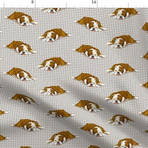 Bulldog Fabric - Snoozing English Bulldog On White With Dots By Eclectic House Cute Puppy Sleep - Cotton Fabric By The Yard With Spoonflower