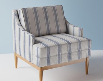 Faded Blue Stripe Upholstery Fabric- Ticking Stripe by holli_zollinger - Ticking Stripe Distressed  Fabric By The Yard With Spoonflower