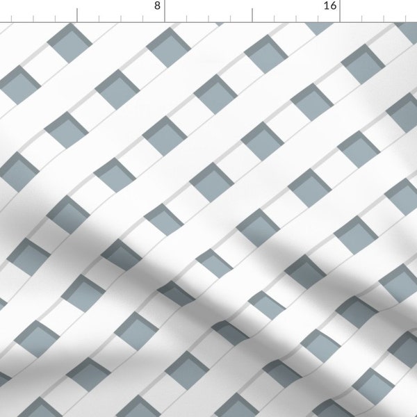Lattice Fabric - French Diagonal Trellis by danika_herrick - Trellis Gray Blue Minimal Classic Grid Fabric by the Yard by Spoonflower