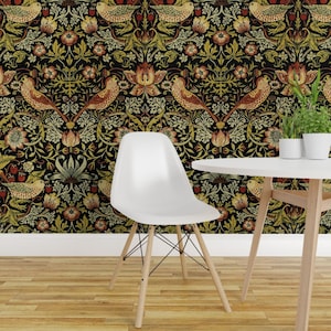 William Morris Peel and Stick Wallpaper - Traditional Victorian - Removable Wall Decor Art - Strawberry Thief by peacoquettedesigns