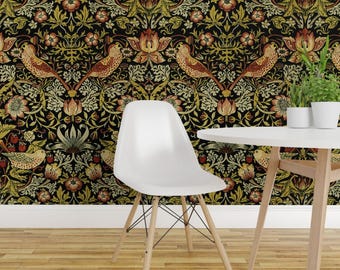 William Morris Peel and Stick Wallpaper - Traditional Victorian - Removable Wall Decor Art - Strawberry Thief by peacoquettedesigns