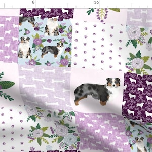 Australian Shepherd Fabric - Australian Shepherd Pet Quilt C Cheater Quilt Floral By Petfriendly- Cotton Fabric By The Yard With Spoonflower