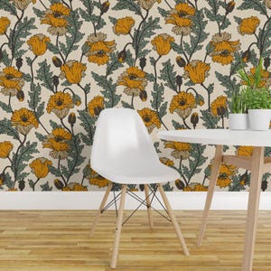 Vintage blommig självhäftande tapet - Kalifornien vallmo Boho - Avtagbar väggdekoration - Joon Poppy Bright av holli_zollinger