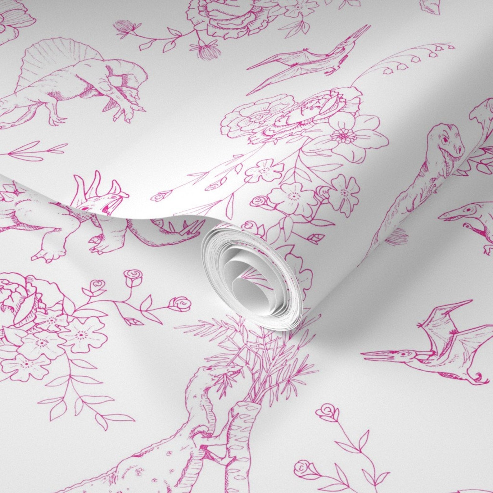 Dinosaur Wallpaper Dino Toile Hot Pink by Hey There Louise - Etsy