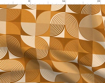 Orange Fabric - Retro Brown Mid Century Modern Geometric Shapes  by evamatise - Vintage Brown Retro Sand Fabric by the Yard by Spoonflower