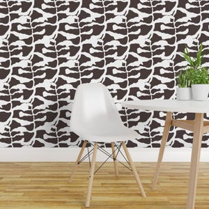 Abstract Botanical Peel and Stick Wallpaper - Chocolate Brown Neutral Graffiti - Removable Wall Decor Art - Leaf Tendril by juliaschumacher