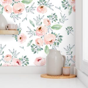 Pink Wallpaper - Gables Rose / White By Shopcabin - Pink White Roses Custom Printed Removable Self Adhesive Wallpaper Roll by Spoonflower image 7