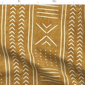 Geometric Stripe Fabric - Mustard Mudcloth by littlearrowdecor - Mustard Gold Weathered Look Fabric by the Yard by Spoonflower