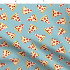 Pizza Fabric - Pizza Slice (Light Blue) Food Fabric By Littlearrowdesign - Blue Falling Pizza Cotton Fabric By The Yard With Spoonflower