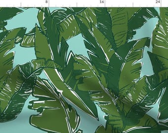 Banana Leaf Fabric - Leaves Bananique In Aqua Sea By Elliottdesignfactory - Banana Leaf Green Cotton Fabric By The Yard With Spoonflower