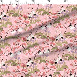 Japanese Garden On Pink Fabric - Gueth Japanese Garden Pink By Juditgueth - Japanese Garden Crane Cotton Fabric By The Yard With Spoonflower Bild 2