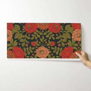 Vintage Garden Peel and Stick Wallpaper - Green Red Orange Victorian Floral - Removable Wall Decor Art - Botanical Pattern by somecallmebeth image 9