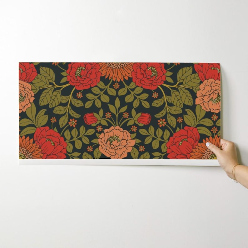 Vintage Garden Peel and Stick Wallpaper - Green Red Orange Victorian Floral - Removable Wall Decor Art - Botanical Pattern by somecallmebeth image 9