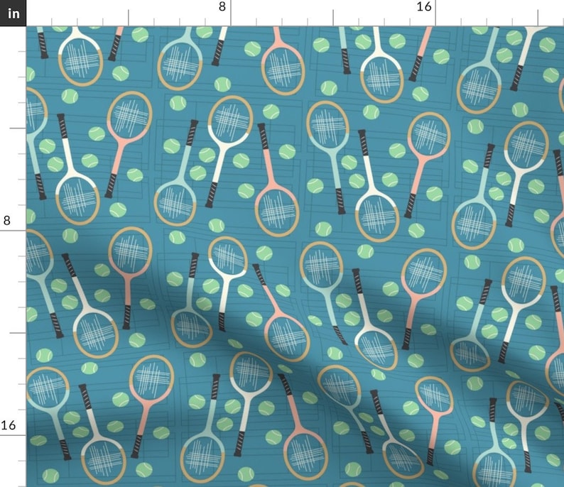 Teal Tennis Rackets Fabric All That Racquet By Etsy