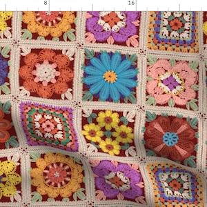 Crochet Fabric - Granny Square Crochet-01 by phanya_style - Granny Vintage Style Retro Rainbow Colorful  Fabric by the Yard by Spoonflower