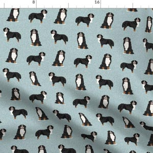 Bernese Mountain Dog Fabric - Bernese Mountain Dog By Petfriendly - Sky Blue Black White Dog Pet Cotton Fabric By The Yard With Spoonflower