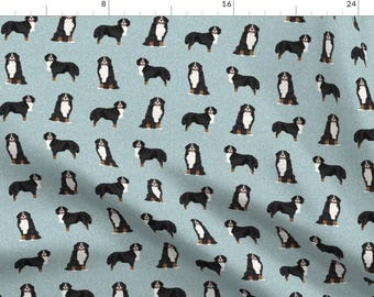 Bernese Mountain Dog Fabric - Bernese Mountain Dog By Petfriendly - Sky Blue Black White Dog Pet Cotton Fabric By The Yard With Spoonflower