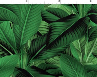 Tropical Leaves Fabric - Palm In Palm ~ Jungle Green By Peacoquettedesigns - Tropical Banana Leaf Cotton Fabric By The Yard With Spoonflower