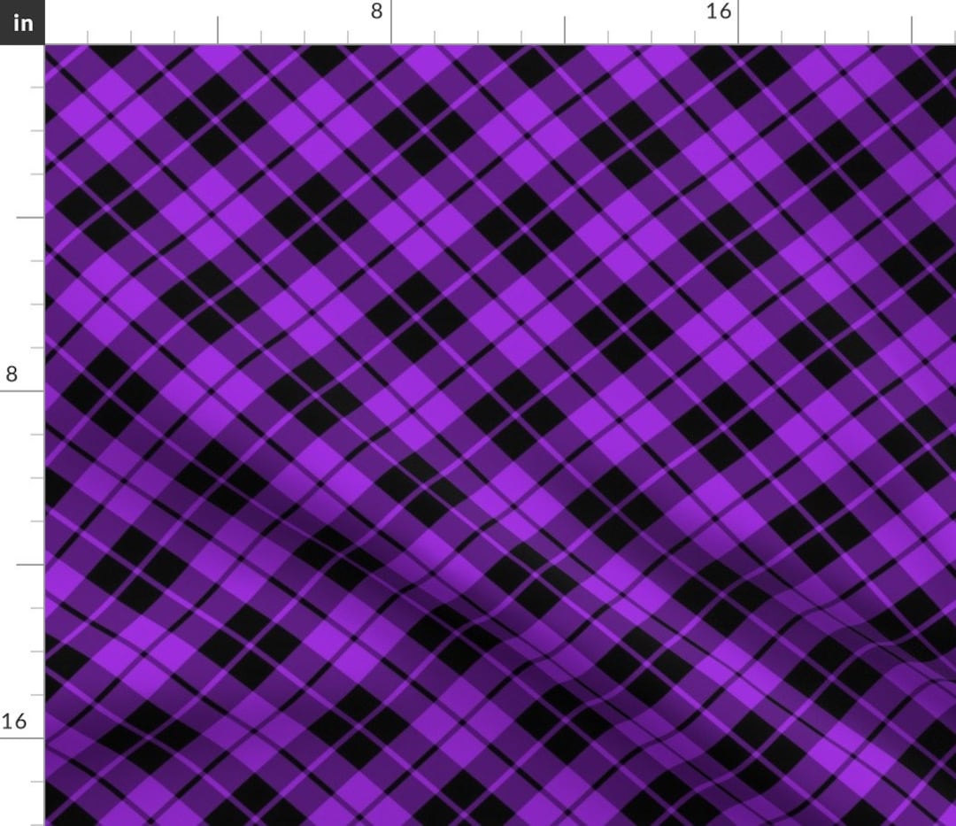 Diagonal Plaid Fabric Bright Purple and Black Diagonal Tartan by