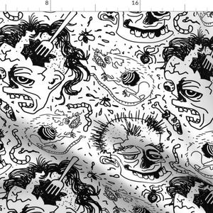 Zombie Fabric - Zombies Are Gross by abbieuproot - Halloween Black White Rat Fork Bone Bug Horror Gory Fabric by the Yard by Spoonflower