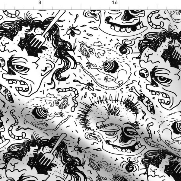 Zombie Fabric - Zombies Are Gross by abbieuproot - Halloween Black White Rat Fork Bone Bug Horror Gory Fabric by the Yard by Spoonflower