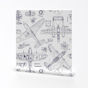 Airplane Removable Peel and Stick Wallpaper - Aviation Aeroplane - Wall Art Wall Decor - Airplane Patent Drawings by red_raspberry_design