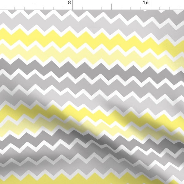 Gray Chevron Fabric - Yellow Grey Gray Ombre Chevron Zigzag By Decamp Studios - Gray Chevron Cotton Fabric By The Yard With Spoonflower