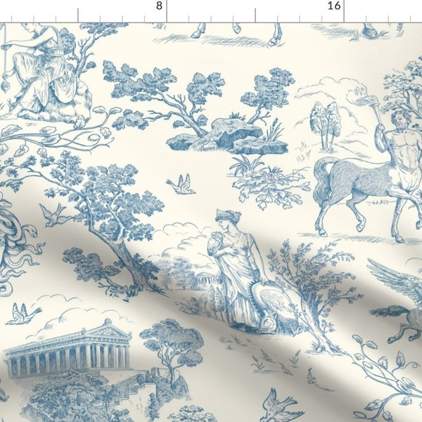 Ancient Greece Fabric - Greek Mythology Toile Blue by vinpauld - Mythical Toile Temple Mythology Fabric by the Yard by Spoonflower