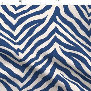 Blue Zebra Stripe Fabric - Zebra In Blue By Willowlanetextiles - Zebra Animal Safari Stripes Blue Cotton Fabric By The Yard With Spoonflower