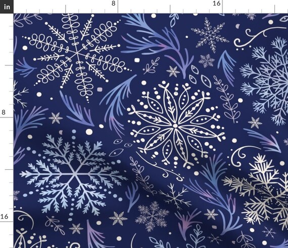 Snowflake Fabric Frosty Snowflakes by Sally Mountain Dark Blue