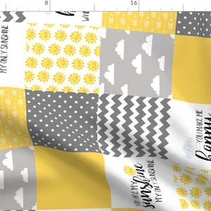 Cheater Quilt Fabric - You Are My Sunshine//Yellow By Longdogcustomdesigns - Nursery Yellow Gray Cotton Fabric By The Yard With Spoonflower