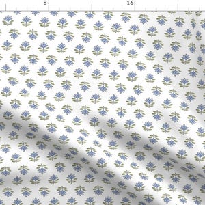 Block Print Fabric - Suri Block Indigo by radiant_rabbit -  Floral Preppy Cottagecore Boho Ditsy Print Fabric by the Yard by Spoonflower