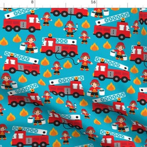 Rescue Fabric - Fire To The Rescue Fire Fighters Fire Truck Hero Boys Car By Littlesmilemakers - Cotton Fabric By The Yard With Spoonflower