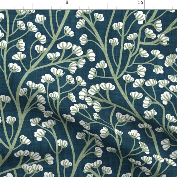 Babys Breath Fabric - Everlasting Love by selmacardoso - Gypsophila Floral Wedding Flower Dark Teal Fabric by the Yard by Spoonflower