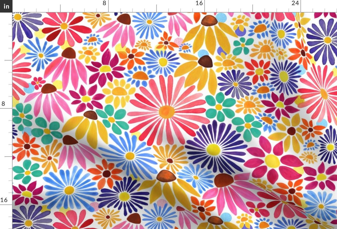 Watercolor Floral Apparel Fabric Cheerful Daisy Medium by