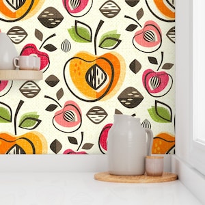 Retro Cherries Wallpaper - Retro Cherries And Peaches By Studioxtine - Vintage Kitchen Removable Self Adhesive Wallpaper Roll by Spoonflower