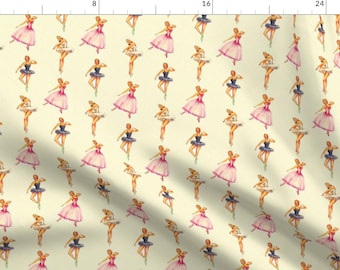 May include: A seamless pattern featuring a repeating design of ballerinas in pink and black tutus on a cream background.