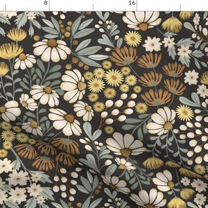 Neutral Floral Fabric - Wilderness Garden by garabateo - Earth Tone Sage Green Yellow Garden Bloom Meadow Fabric by the Yard by Spoonflower