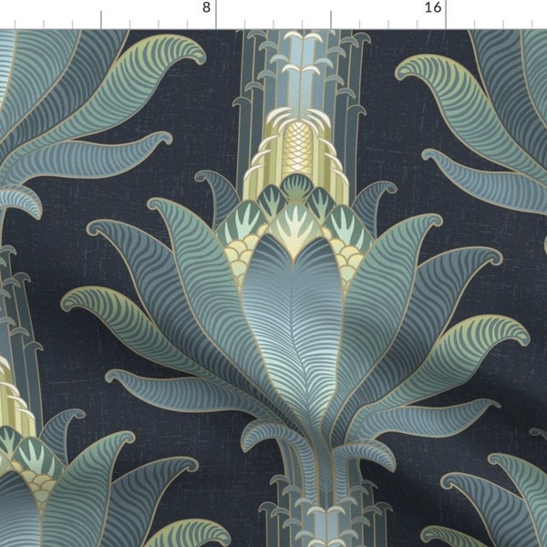 Modern Art Deco Fabric - King Sago Palm by gartmanstudio -  Palm Trees Deep Navy Ombre Glamorous Vintage  Fabric by the Yard by Spoonflower