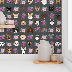 Pets Wallpaper - Dog Cat Floral Pet Lover Purple Gray By Petfriendly - Custom Printed Removable Self Adhesive Wallpaper Roll by Spoonflower image 7