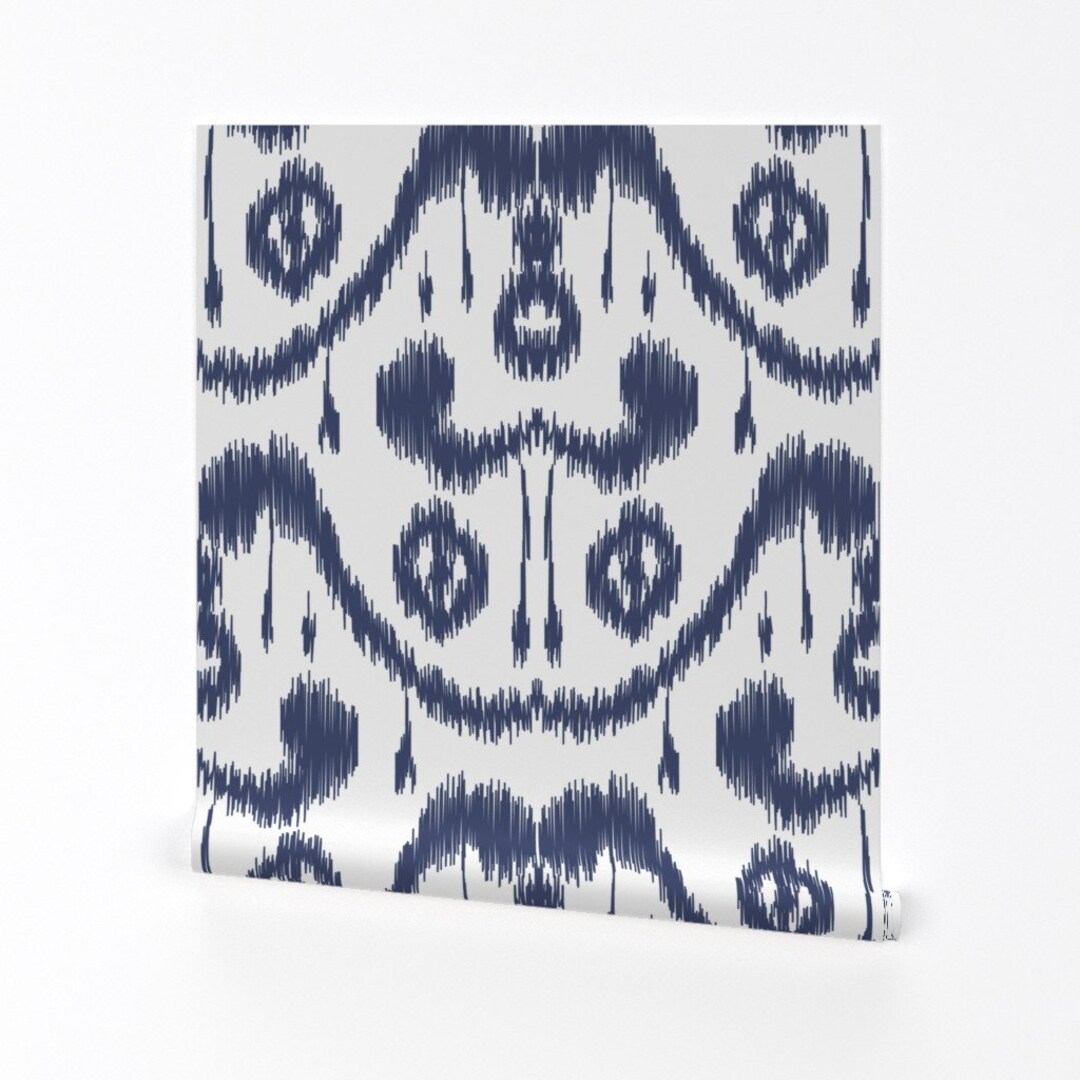 Ikat Print Wallpaper Ikat Waves by Mjmstudio Indigo Blue - Etsy