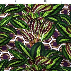 Peacock Plant Fabric - Palm On Polygon White Purple Gold By Wickedrefined - Peacock Plant Green Cotton Fabric By The Yard With Spoonflower image 1