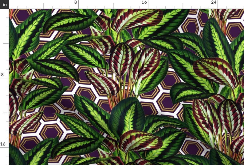 Peacock Plant Fabric - Palm On Polygon White Purple Gold By Wickedrefined - Peacock Plant Green Cotton Fabric By The Yard With Spoonflower image 1