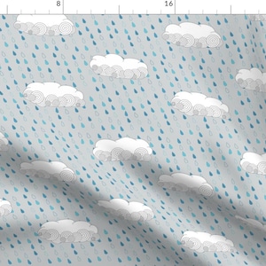 Rain Fabric - Rainy Days By Wildnotions - Rainy Day Clouds Spring Showers Baby Nursery Upholstery Cotton Fabric By The Yard With Spoonflower