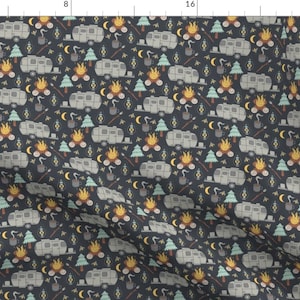 Camping Fabric - Retro Rv Camping By Tamara Lance - Adventure Hiking Outdoors Lake Mountains Cotton Fabric By The Yard With Spoonflower