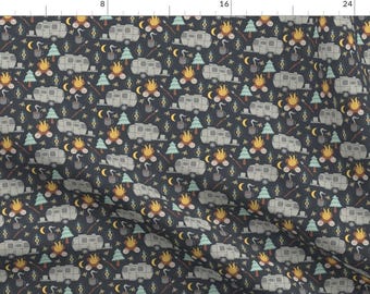 Camping Fabric - Retro Rv Camping By Tamara Lance - Adventure Hiking Outdoors Lake Mountains Cotton Fabric By The Yard With Spoonflower