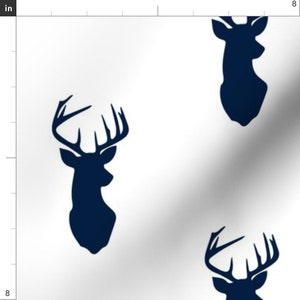 Buck Fabric Navy Buck // Rustic Woods By Littlearrowdesign Woodland Deer Head Cotton Fabric By The Yard With Spoonflower image 2