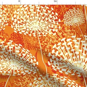 Orange Dandelion Fabric - Vintage Orange Dandelions Large Scale By Chicca Besso - Orange Cotton Fabric By The Yard With Spoonflower