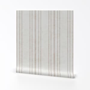 Beige Stripe Removable Peel and Stick Wallpaper - Neutral Coastal Ticking Stripe - Wall Art Wall Decor - Neutral Stripe by holli_zollinger