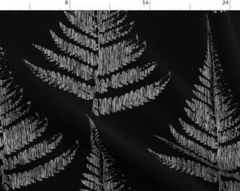 Gray Fern Fabric - Fern Print - Dark By Thecalvarium - Gray Botanical Fern Cotton Fabric By The Yard With Spoonflower